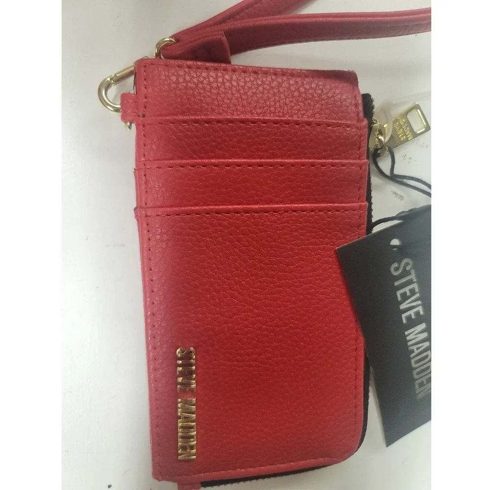 Steve Madden Red‎ Card Holder Wallet Wristlet Zip Coin Purse NWT